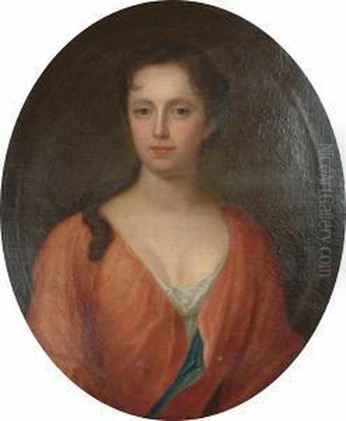 A Portrait Of A Lady, Said To Be
 Elizabeth Ireland, Half-length, In An Orange Dress With A White 
Chemise. Oil Painting by Jonathan Richardson