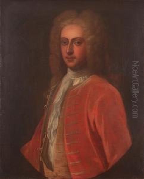 Portrait Of A Gentleman In A Red Coat And White Stock Oil Painting by Jonathan Richardson