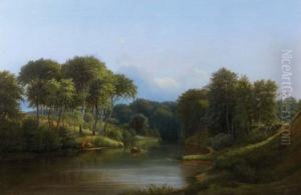 Lac En Foret Oil Painting by Ferdinand Reichardt
