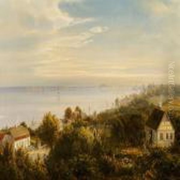 View Of The Sound From Odinshoj 
(odin's Peak), In The Background Kronborg Castle And The Swedish Coast Oil Painting by Ferdinand Reichardt