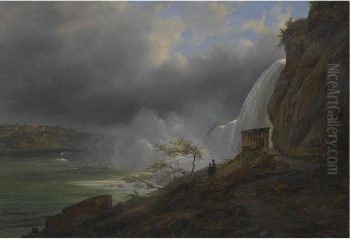 Udflugt Til Niagra Vandfaldet (visiting Niagara Falls) Oil Painting by Ferdinand Reichardt