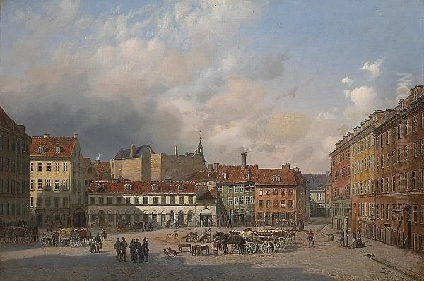 A View Of Hauser Plads, Copenhagen Oil Painting by Ferdinand Reichardt