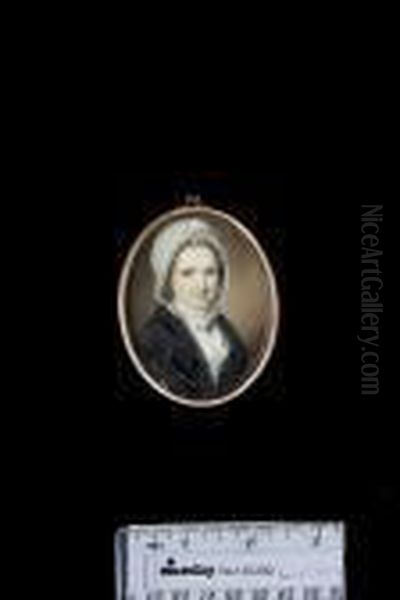 A Lady, Wearing Black 
Lace-trimmed Shawl, White Fichu And Lace-trimmed White Bonnet Tied 
Beneath Her Chin Oil Painting by Thomas Richmond