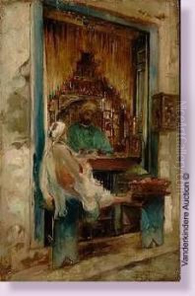 Le Marchand Arabe Oil Painting by Edouard Frederic Wilhelm Richter