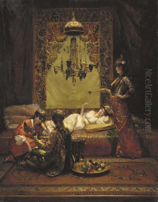 In The Harem Oil Painting by Edouard Frederic Wilhelm Richter
