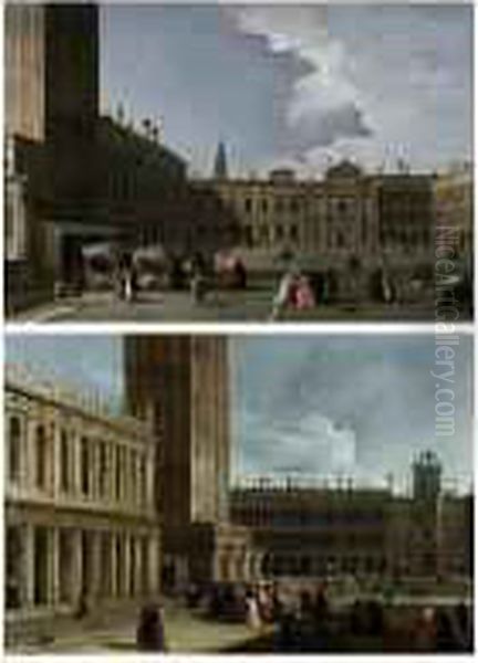 Venice, A View Of The Piazza San
 Marco Looking North From The Piazzetta Towards The Clock-tower Oil Painting by Giovanni Richter