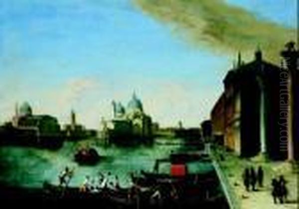 Venezia, Il Bacino Di San Marco 
Con La Piazzetta, Punta Della Dogana, E L'isola Di San Giorgio Oil Painting by Johann Richter