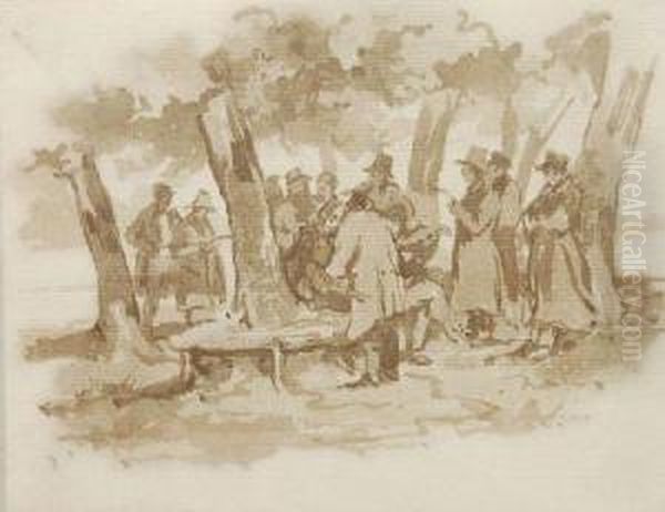 Lavierte Federzeichnung In Sepia Auf Butten.
 Verso Reste Alter Montierung Oil Painting by Johann Carl August Richter