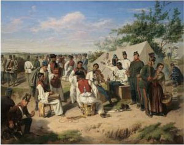 Szene Aus Dem Italienischen 
Feldzuge (austrian Soldiers Restingduring The Italian Campaign) Oil Painting by Wilhelm Richter