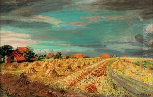 Farmers Working The Cornfield Oil Painting by Marius J. Richters