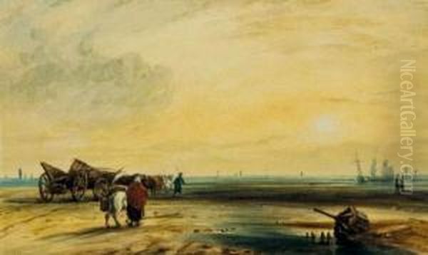 Personnages Sur La Plage Oil Painting by Leon Louis Antoine Riesener