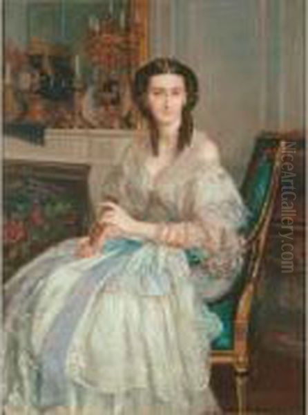 Portrait Presume De La Duchesse D'albes, Vers 1858 Oil Painting by Leon Louis Antoine Riesener