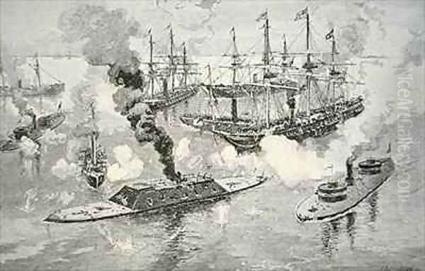 Surrender of the Confederate Ironclad Tennesee at the Battle of Mobile Bay Oil Painting by Julian Oliver Davidson