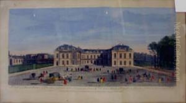 And John Boydell , 'a View Of 
The Royal Palace Of Choisy', Handcoloured Engraving, 23cm X 47cm, Framed
 And Two Others Oil Painting by Jacques Rigaud