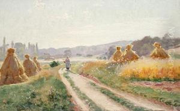 A Walk Through The Haystacks Oil Painting by Albert Gabriel Rigolot