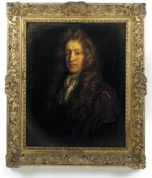 Portrait Of Lt. Gen. James 
Barry, 4th Earl Of Barrymore, (1667-1747) Half-length, In A Brown Cloak 
And A Lace Jabot In A Feigned Oval Oil Painting by John Riley