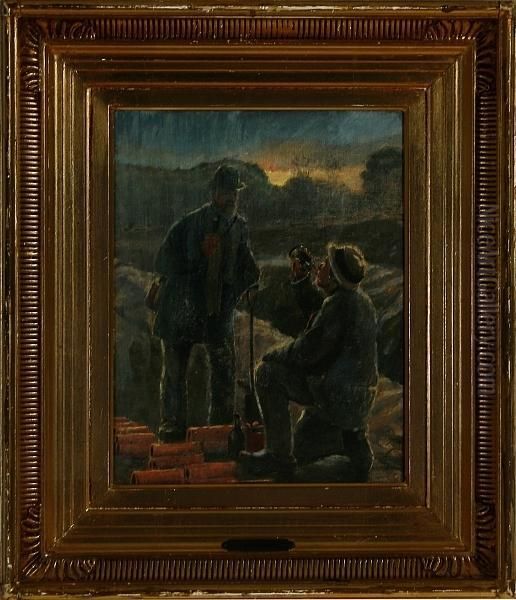 Two Pipe Fitters Are Drinking Bears Oil Painting by Laurits Andersen Ring