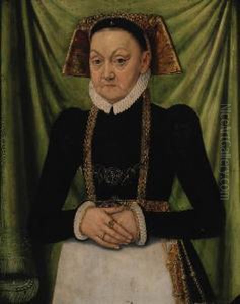 Portrait Of A Lady, 
Three-quarter-length, In A Black And Whitedress And A Gold Embroidered 
Headdress Oil Painting by Ludger Tom Ii Ring
