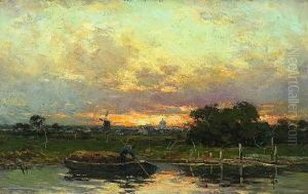 Hollandische Landschaft Bei
 Abendsonne. Oil Painting by Willem Cornelis Rip