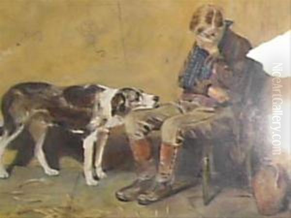British 'fidelity' Watercolour Signed And Dated 1869 Lower Left 48 Cm X 59cm Oil Painting by Briton Riviere