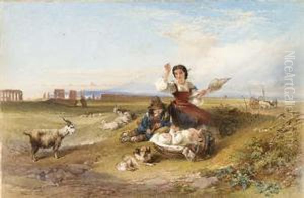 Gioie Domestiche Nella Campagna Romana Oil Painting by Henry Parsons Riviere