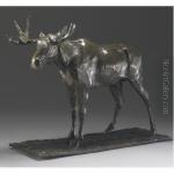 A Bronze Model Of An Elk Oil Painting by Nikolaj Pavlovic Rjabusinskij