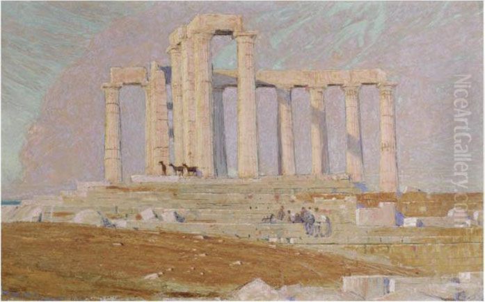 The Temple Of Poseidon, Cape Sounion Oil Painting by Philippe Robert