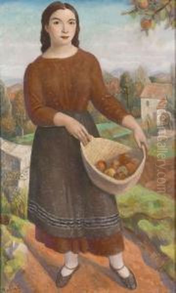Femme Aux Pommes. Oil Painting by Theophile Paul Robert