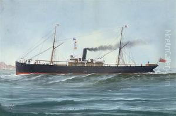 The S.s. 
Ortiga 
 In Full-steam Off Genoa Oil Painting by Luigi Roberto