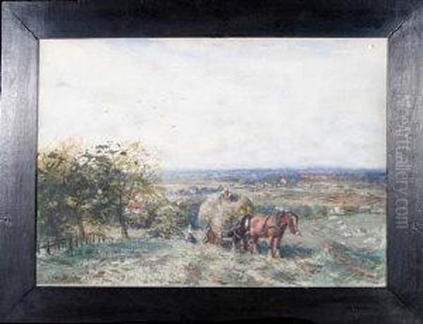 A Horsecart In A Hayfield Oil Painting by David Robertson