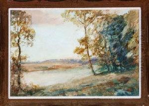 Trees By A Lake Oil Painting by David Robertson