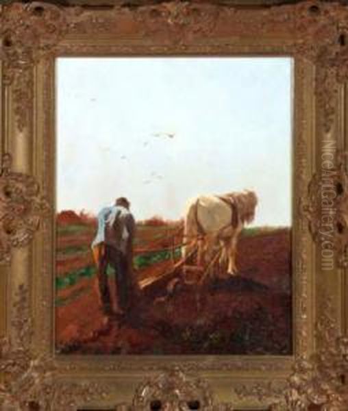 A Horse-drawn Plough Oil Painting by David Robertson