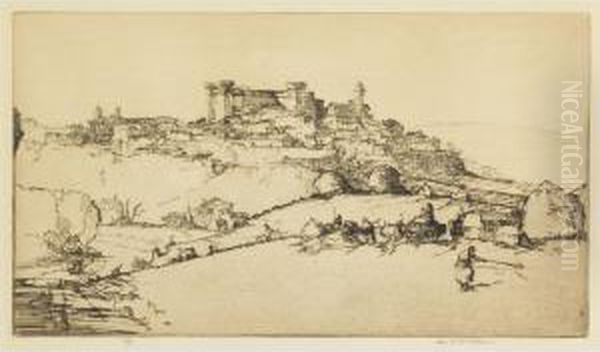 City With Fields In Foreground Oil Painting by David Robertson