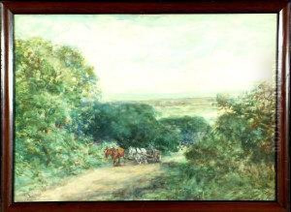 A Horsecart On A Forest Road Oil Painting by David Robertson
