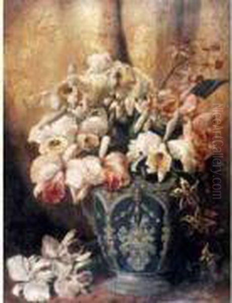Le Bouquet D'orchidees Dans Le Vase Armorie. Oil Painting by Jean-Baptiste Robie