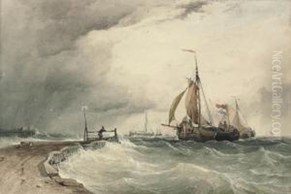 The Entrance To Flushing Harbour Oil Painting by Thomas Sewell Robins