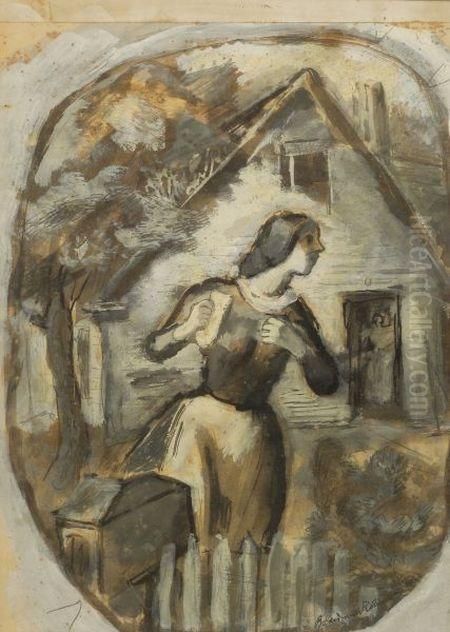 By The Fence Oil Painting by Boardman Robinson