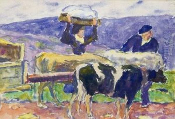 Baserritarras Oil Painting by Juan Jose Rochelt Y Amann