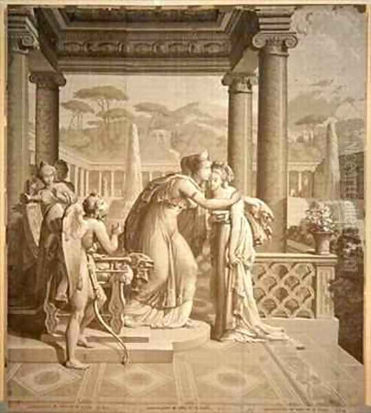 Wallpaper design with Cupid and Psyche Oil Painting by Joseph Dufour