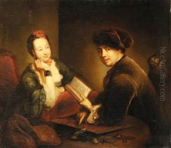 Rode, C.
Portrait Of A Lady And A Gentleman Seated At A Table In Aninterior Oil Painting by Christian Bernhard Rode