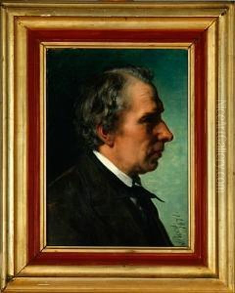 Roed: A Portrait Of The Danish 
Painter R. C. Rasmussen. Signed And Dated J. C. Rasmussen 1871 Oil Painting by Jorgen Roed