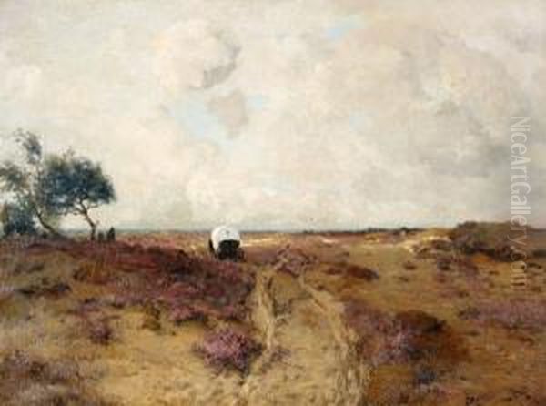 Heidelandschap Met Een Huifkar Oil Painting by Louis Albert Roessingh