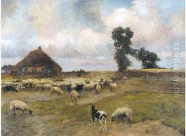 Landschap Met Schaapherder En Kudde (1907) Oil Painting by Louis Albert Roessingh