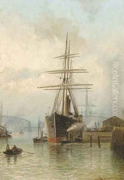 The bustling port of Rotterdam Oil Painting by Cornelis Christiaan Dommersen