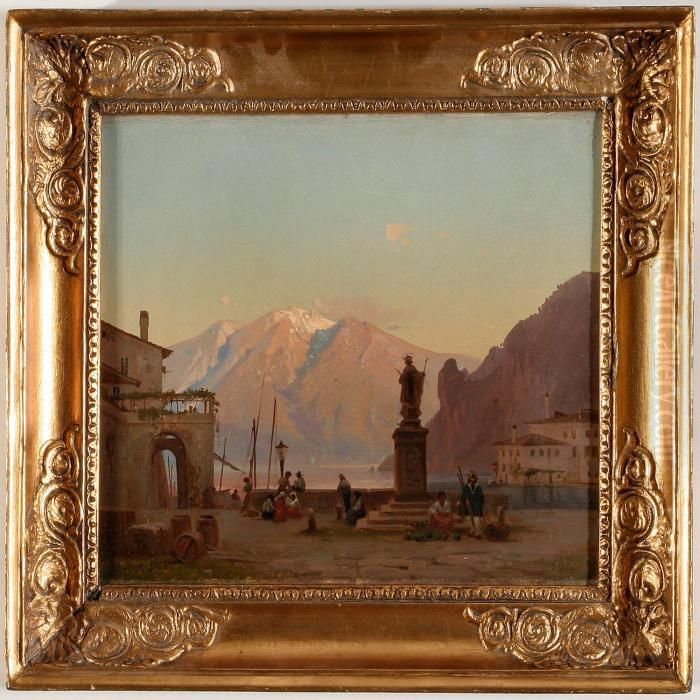 View Of Lake Garda Oil Painting by Frederik Niels M. Rohde