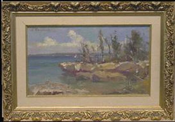 Landscape With Sailboat Oil Painting by Leopoldo Romanach