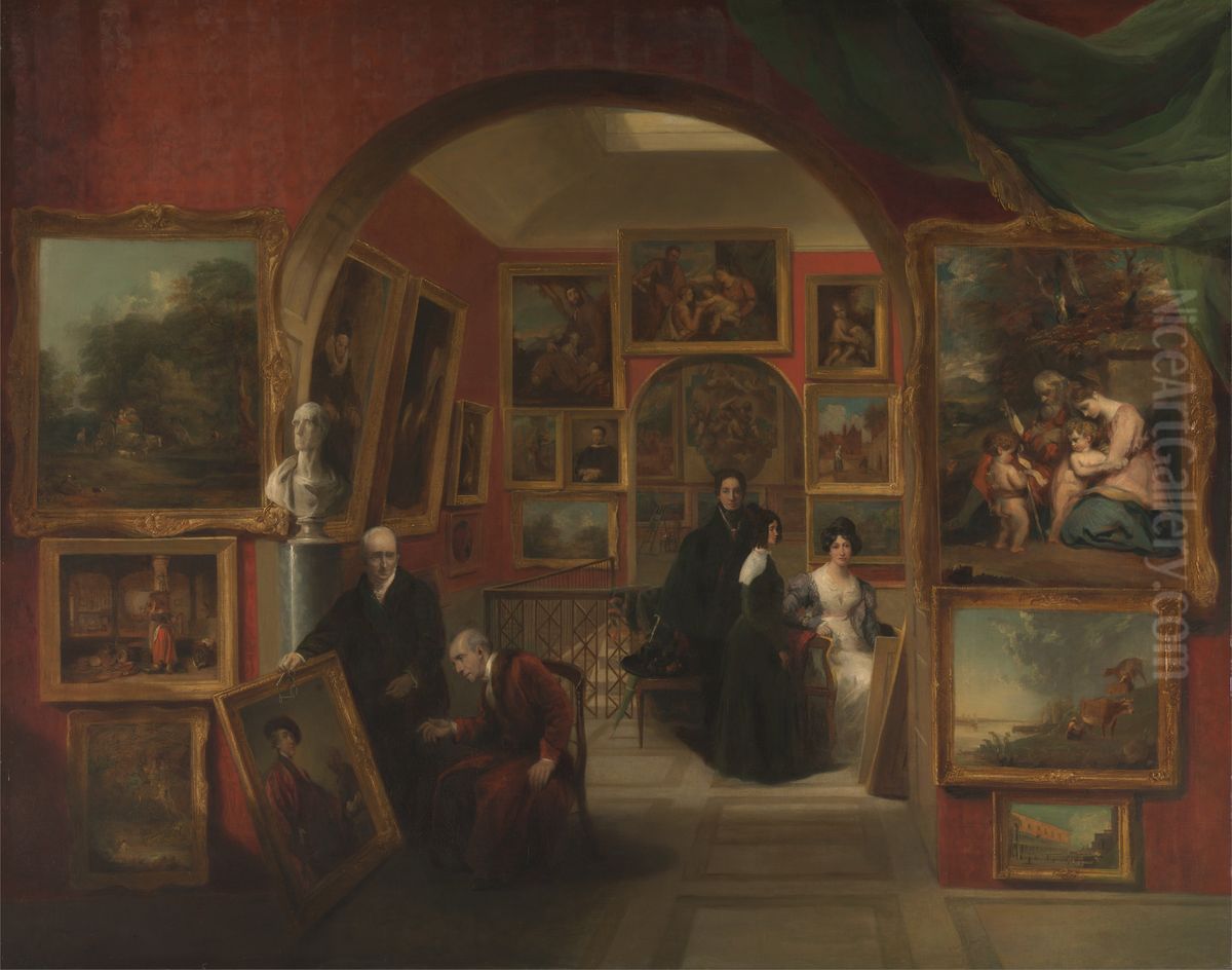 The Interior of the British Institution Gallery Oil Painting by John Scarlett Davis