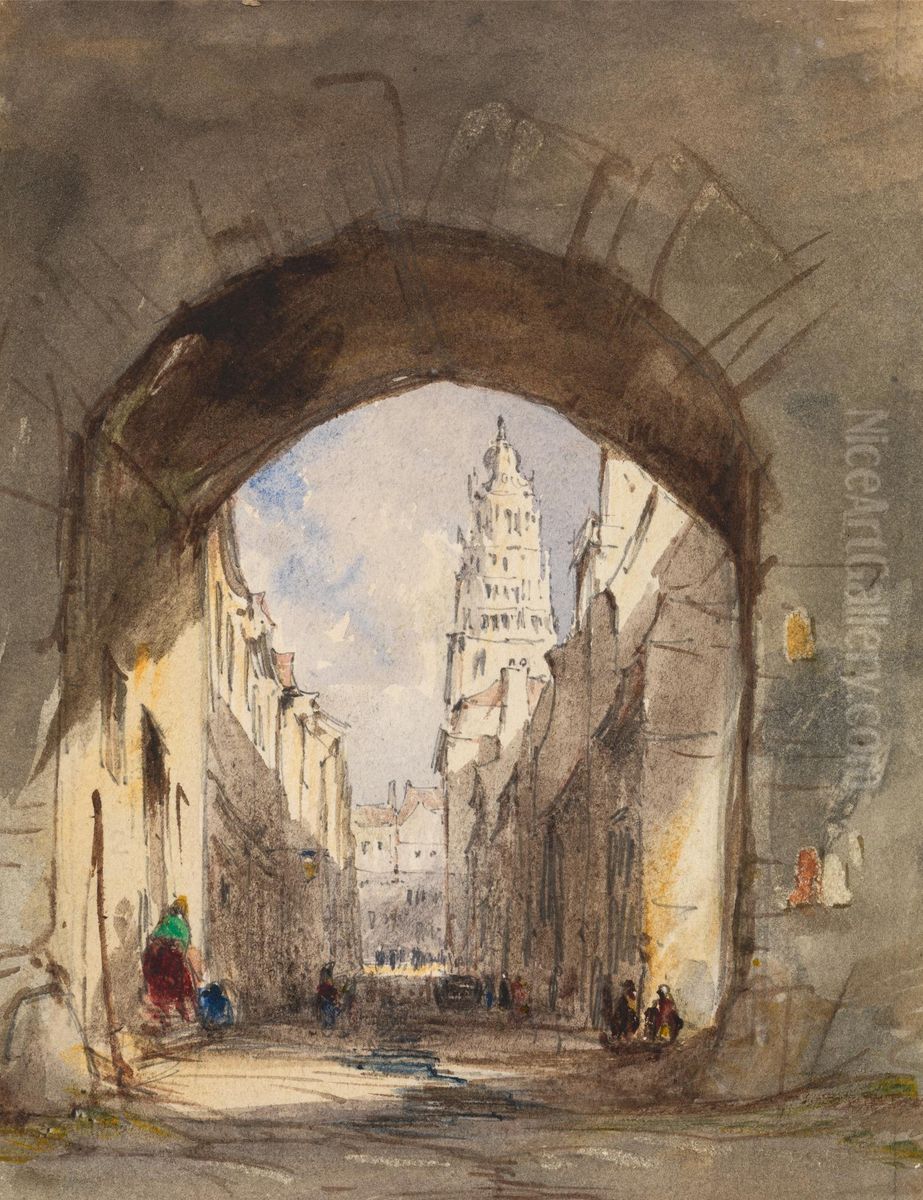 Street Scene in Calais Oil Painting by John Scarlett Davis