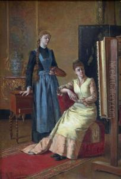 In Het Atelier - Dans L'atelier. Oil Painting by Albert Roosenboon