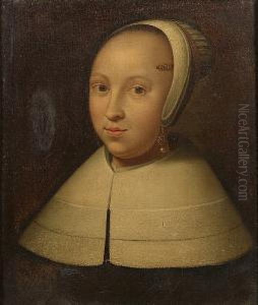 Portrait Of A Young Woman, 
Bust-length, In A Black Dress With A White Lace Collar And Headdress Oil Painting by Jan Albertz. Rotius